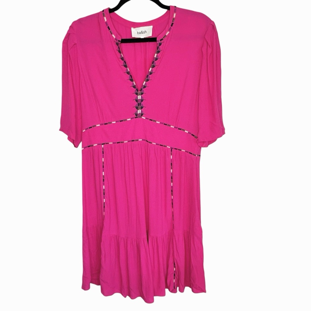 BA&SH Teresa Embroidered Mini Dress Boho Womens 4 XL Festival‎ Western Peasant